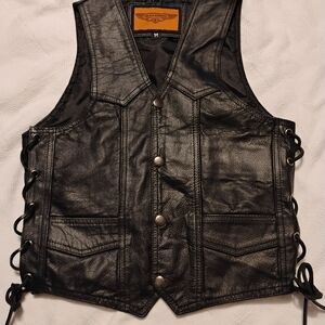 Men's Black Leather Vest with Side Lacing